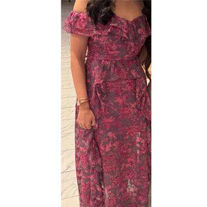 MELLODAY Pink Floral Off-Shoulder Maxi Dress